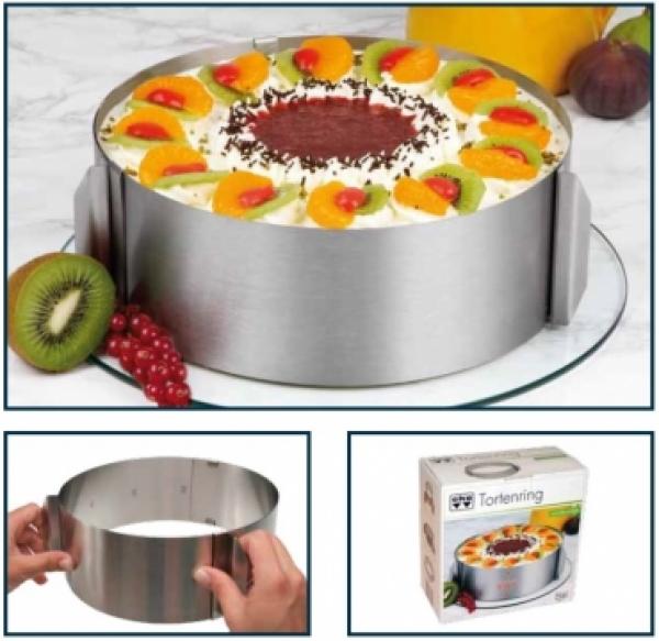 CHG Edelstahl Tortenring mit Skala 8,5cm hoch 16-30cm rostfrei