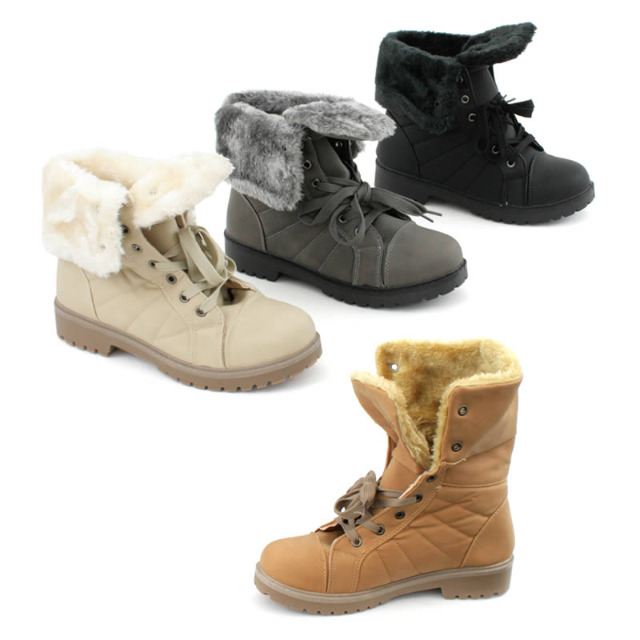 Damen Fell Herbst Winter Stiefel Schuhe Boots
