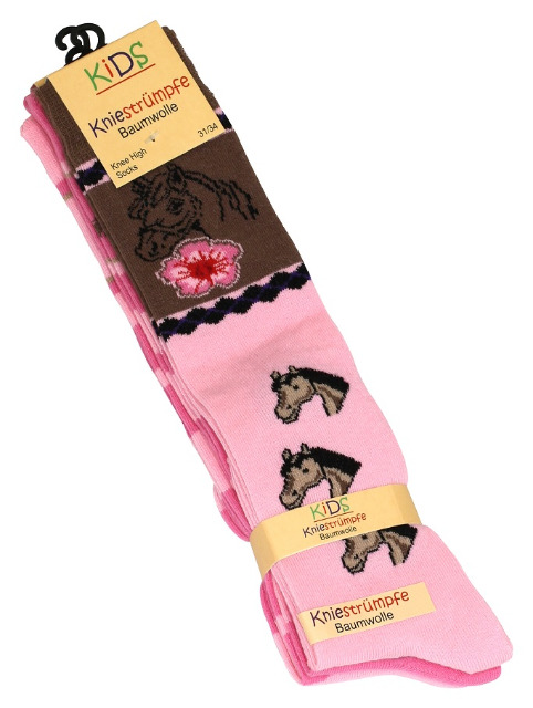 Kinder Kniestrümpfe mit Pferde Motiven, Baumwolle (ÖKO-Tex Standard 100 zertifiziert)