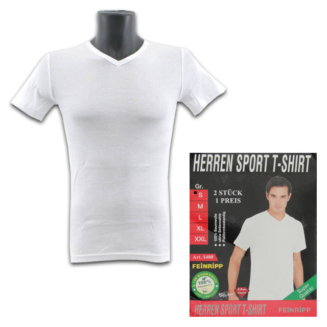 Herren Basic Feinripp T-Shirt Kurzarm Weiß