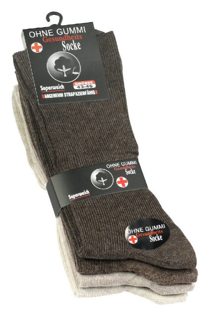 Gesundheitssocke 1:1 Rippe ohne  Gummibund & ohne Naht, Diabetiker geeignet - 4er Pack 