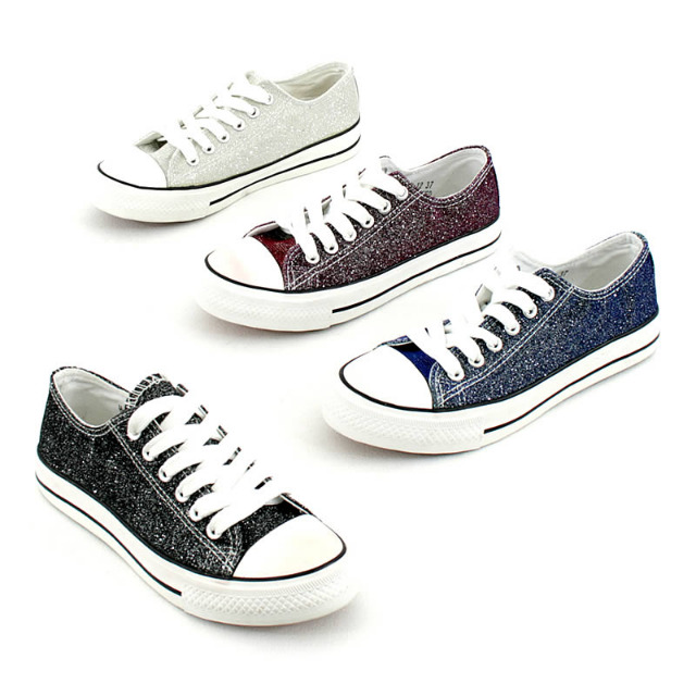 Damen Freizeit Schuhe Sneaker Glitzeroptik