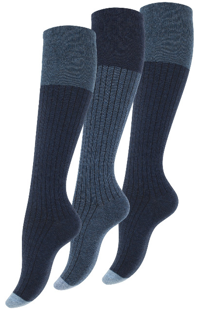 Vincent Creation® gerippte Damen Baumwoll-Kniestrümpfe in blau-jeansblau