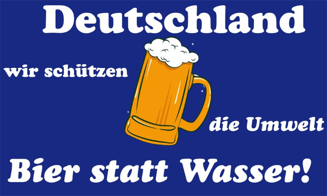 Flagge BIER STATT WASSER 90 x 150 cm mit 2 Messingösen Bierhumpen Maß Fahne Bier Freizeit Maßkrug Flagge Mottofahne Sturmflagge
