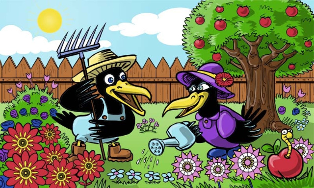 Flagge GÄRTNERPAAR 90 x 150cm mit 2 Messingösen Garten Frühling Sommer Herbst Gärtner Raben Schrebergarten Eigenversorgung