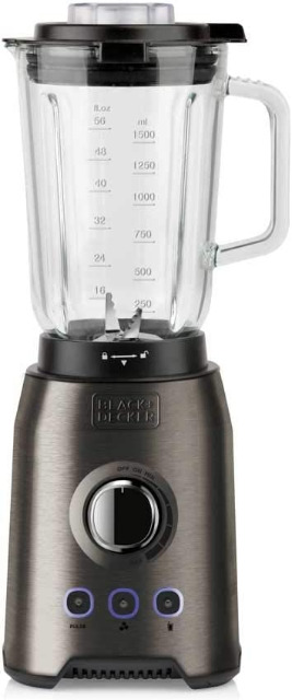 Black + Decker BXJB1200E Standmixer mit 1,5 L Gefäß & 4-schneidigen Edelstahlklingen 1200 Watt Cremes Shakes Cocktails Eiscrusher Küche