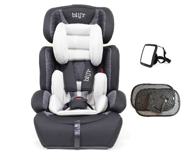 Blij´r Ivo grey/black Autositz mit Wumbi Rücksitzspiegel und Sonnenschutz | von 9-36 kg, extra Polsterung, höhenverstellbarer 5-Punkt-Gurt