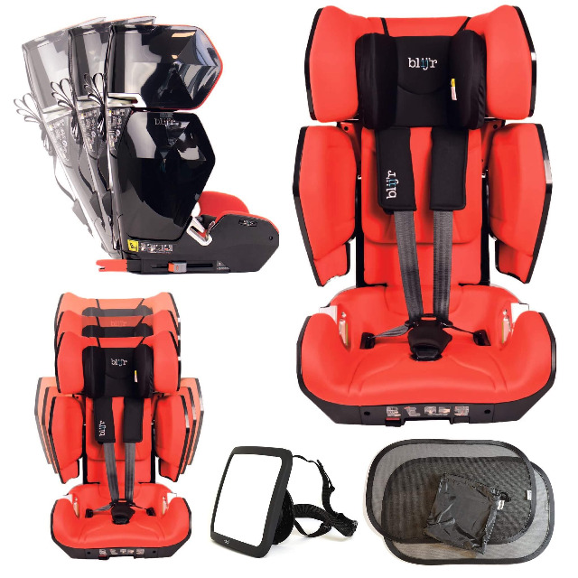 Blijr Uniek Rot Autositz Kindersitz mit Rücksitzspiegel & Sonnenschutz für Kinder ab 3,5 bis 12 Jahren  Autokindersitz Kfz Auto Kleinkinder 