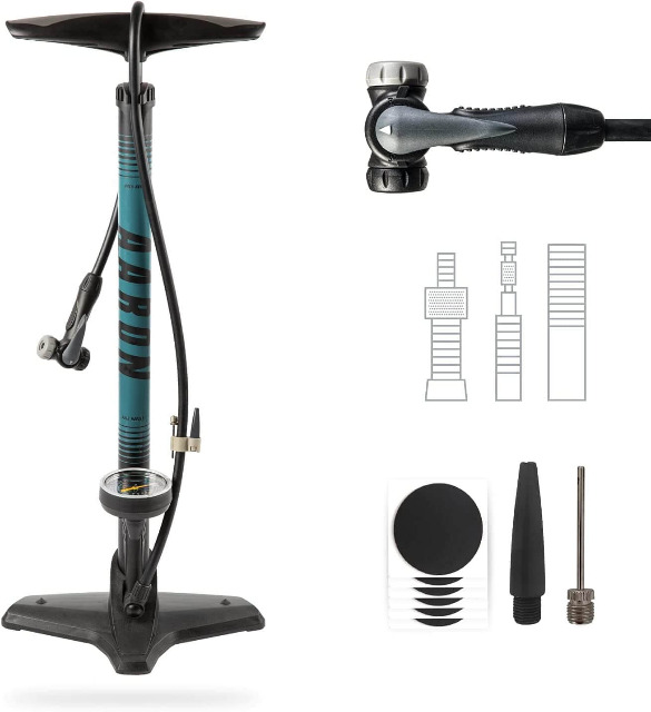 AARON Luftpumpe Sport One in Blau Fahrrad-Standpumpe für alle Ventile mit Manometer Ballpumpe Reifenpumpe Luftmatratze Urlaub Sprot Freizeit