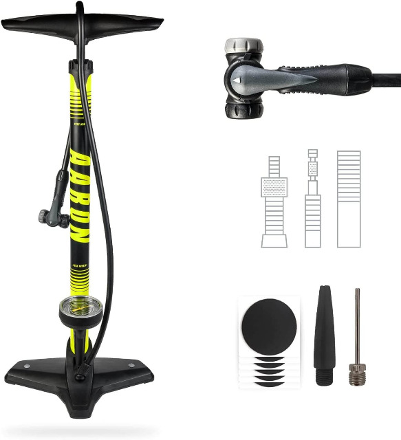 AARON Luftpumpe Sport One in Gelb Fahrrad-Stand-Pumpe für alle Ventile mit Manometer Ballpumpe Luftmatratzenpumpe Sport Auto Pool Urlaub 