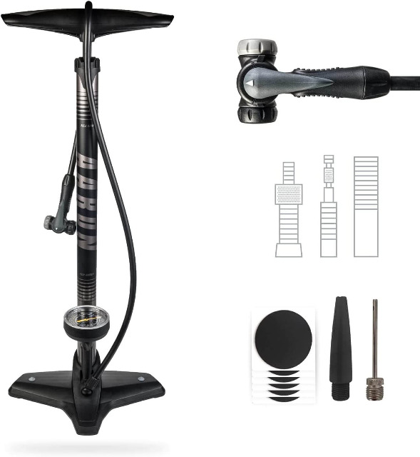 AARON Luftpumpe Sport One in Grau Fahrrad-Stand-Pumpe für alle Ventile mit Manometer Ballpumpe Luftmatratzenpumpe Pool Reifen Rad kfz Auto 