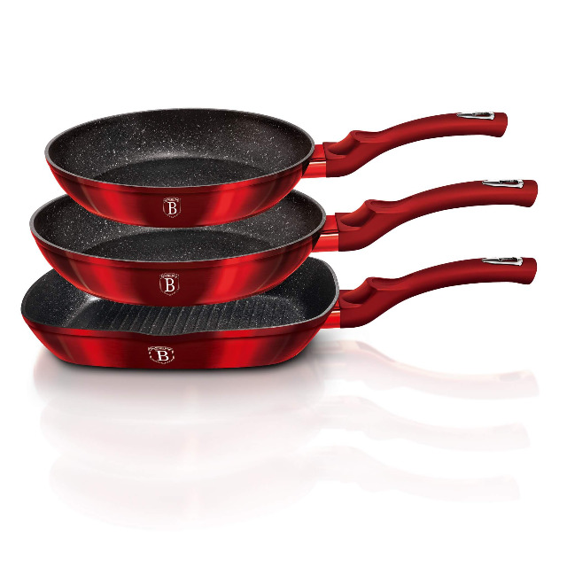Berlinger Haus BH/1289NF Burgundy Collection Bratpfannen Set 3-tlg. in Rot mit Grillpfanne Pfanne Gasherd E-Herd Cerankochfeld Induktion 