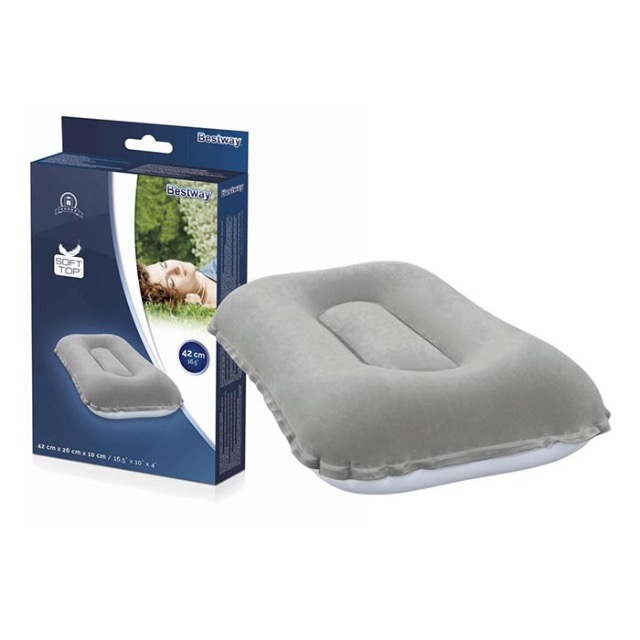 BESTWAY – FLOCKED AIR CAMP PILLOW – GREY