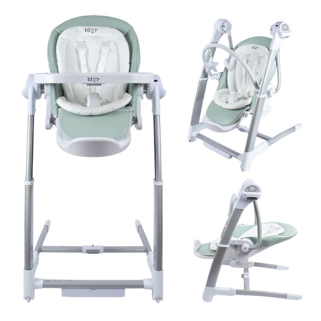 Blij'r Guusje 3in1 Hochstuhl, Babyschaukel & Esszimmerstuhl Minzgrün Babywippe Kinder Kleinkinder Neugeborenes Eltern Wippstuhl Kinderstuhl