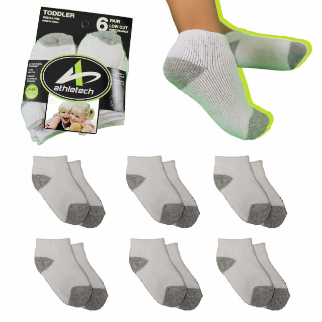 Athletech 6 Paar Low-Cut-Sportsocken für Kinder 2-3 Jahre bis Gr. 28 grau weiß kinder sneakersocken sneakersocken für kinder sneaker socken