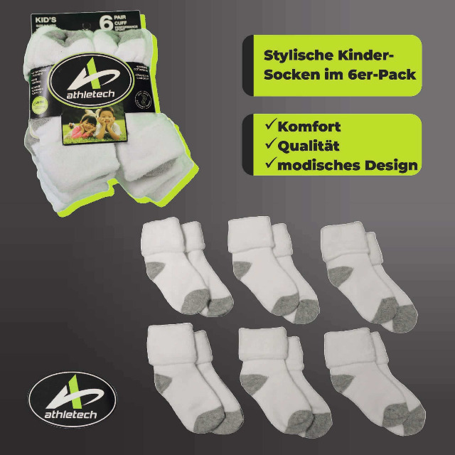 Athletech 6 Paar Thermo Socken für Kinder 3-5 Jahre mit Bündchen bis Gr. 34 Kinderthermosocken Kindersocken Thermosocken Socken Socks