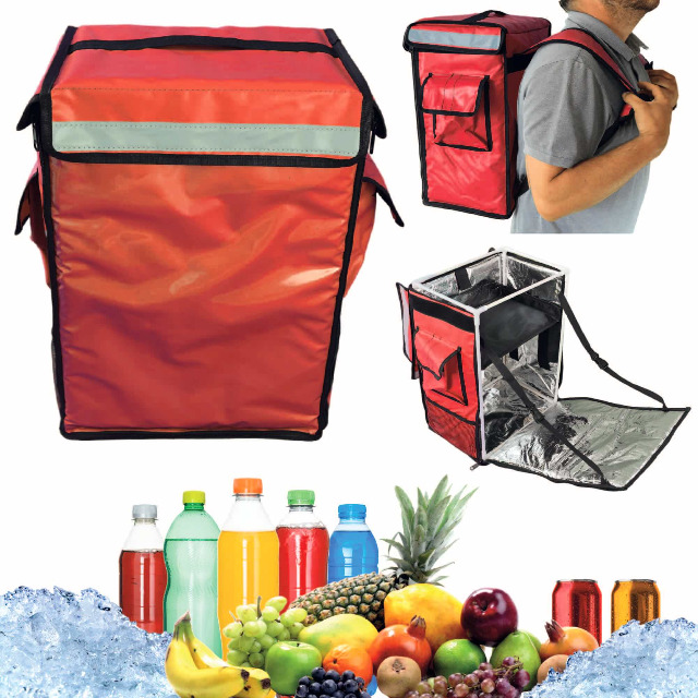CoolQuest isolierte Kühltasche 42 Liter in Rot, Thermobox wasserdicht Picknick Rucksack Liefertasche Thermobag Deliverybag Lieferdienst