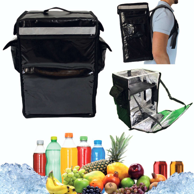 CoolQuest isolierte Kühltasche 42 Liter in Schwarz Thermobox wasserdicht Picknick Rucksack Liefertasche Thermobag Deliverybag Fahrradkurier 
