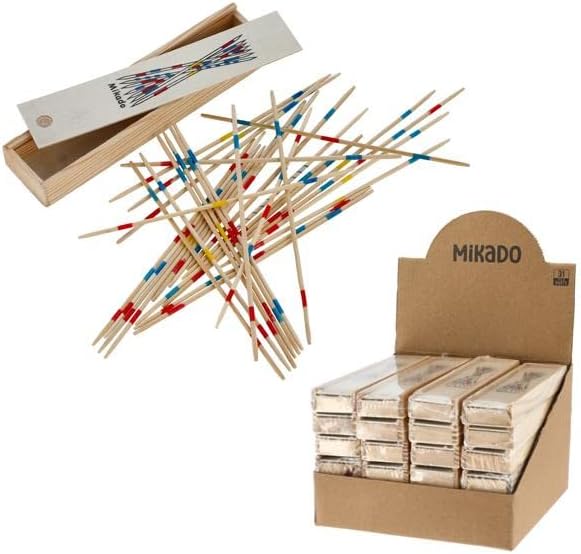 Mikado Stäbchen, Holzkiste mit 41-Teilig, 19cm Pickup Sticks Familienspiele Tischplatte Brettspiel Holzspielzeug für Kinder und Erwachsene