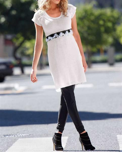 Strickkleid m. Webpelz, ecru