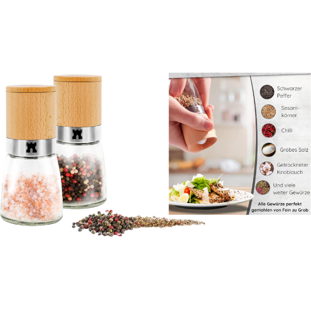 Salz und Pfeffermühle Pfeffer Streuer Mühle Holz Keramik Keramikmahlwerk luftdicht 2er Set