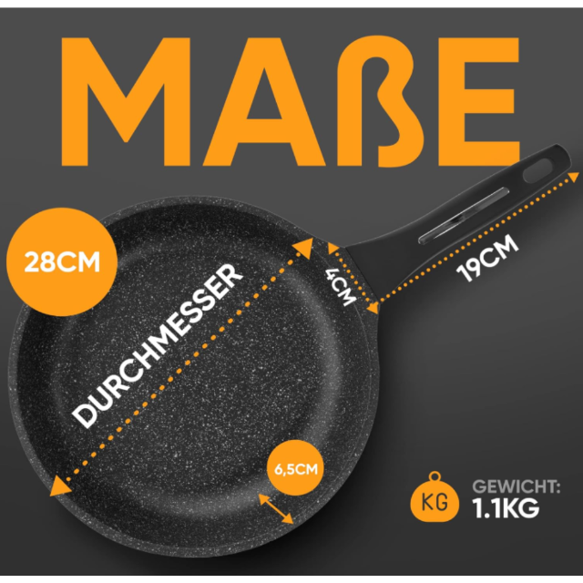 Pfanne Alugus Schwarz (28 cm) Bratpfanne Kochpfanne Universalpfanne kochen Kratzfest Antihaftpfanne Restposten Mix