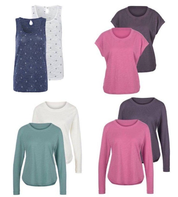 2,30 € – Neue Damen-Shirts mit 3/4-Ärmeln, 2 Stück pro Packung, direkt aus deutschen Katalogen, Größen 38–56, Mindestbestellmenge 20 Stück