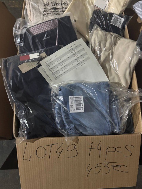 455 € für 74 Stk – Markenmix Damen & Herren, Retourenware A–C, Topmarken wie Nike & Hilfiger, Kleidung aus DE-Lager, Größen gemischt