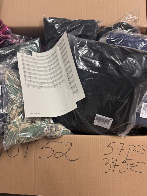 375 € für 57 Stk. Markenmix Damen & Herren – Lagerware, Rückläufer, Top-Marken wie Nike, Hilfiger, Levi’s, Mixgrößen, nur 6,58 €/Stk.