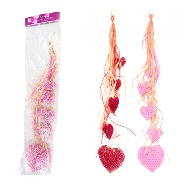 Deko-Girlande Herzen Schilfrohr rosa/rot 75 cm 2 Stück sortiert
