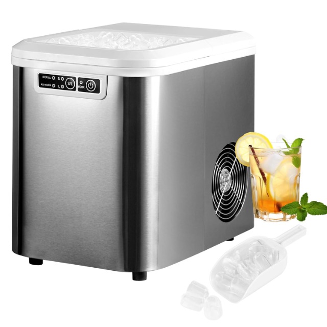 WOLTU Eiswürfelmaschine EM01sb Silber – 15kg Eis in 24h, 2,2L Tank, 2 Eiswürfelgrößen, Selbstreinigend – Premium Ice Maker für Haus, Büro, P