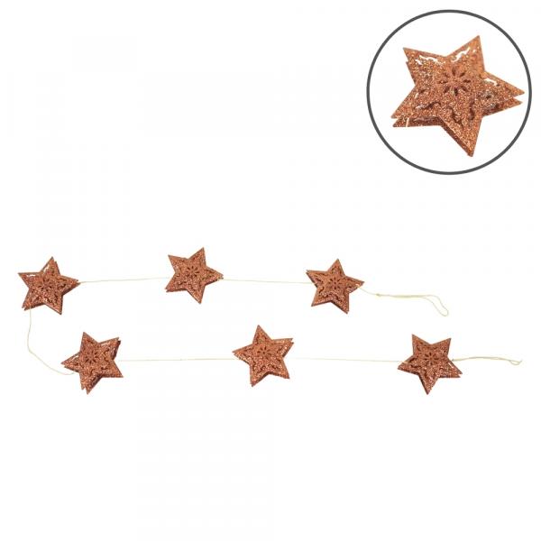 Girlande mit Metallsternen kupferfarbener Glitter 100 cm