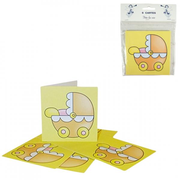 Geburtsanzeige Karten Kinderwagen gelb 12 cm 6 Stück.