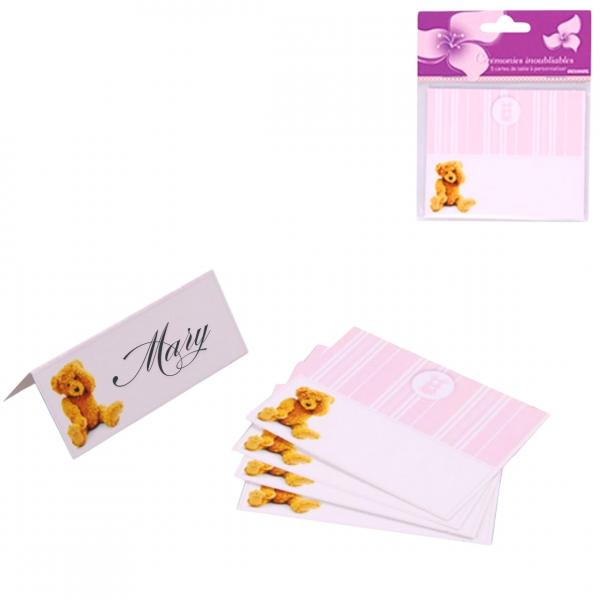Tischkarten Baby Shower Teddybär rosa 10 cm 5 Stk.