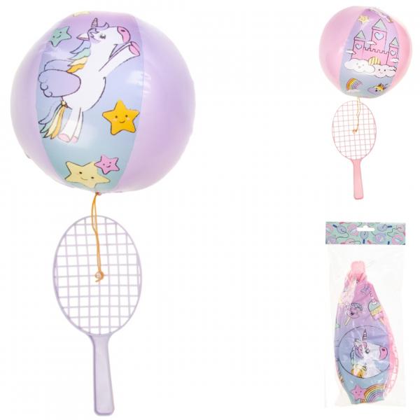 Tennisschläger mit Ball auf elastischem Einhorn 24 cm 2 assorti