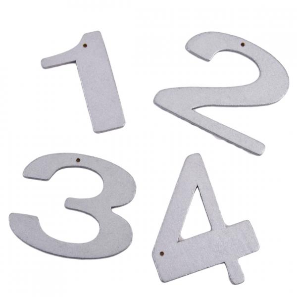 Dekoration Buchstaben 1,2,3,4 silber 6 cm