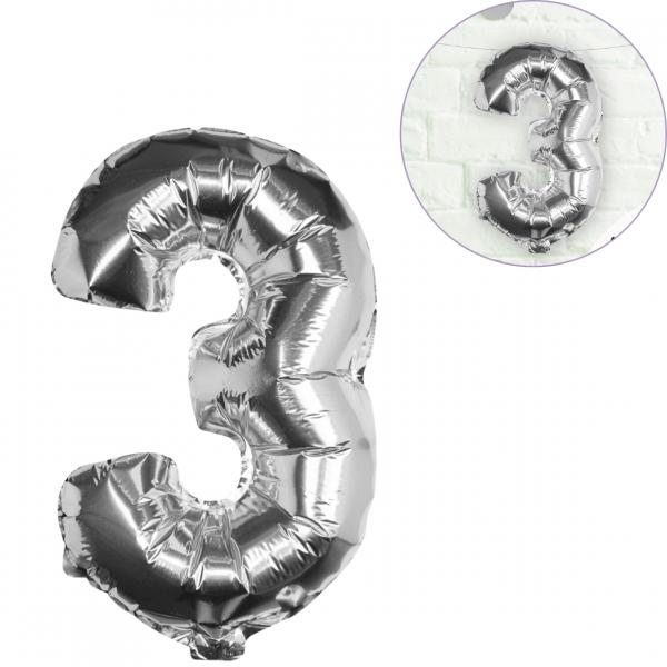 Ginger Ray Folienballon Figur 3 silber 40 cm