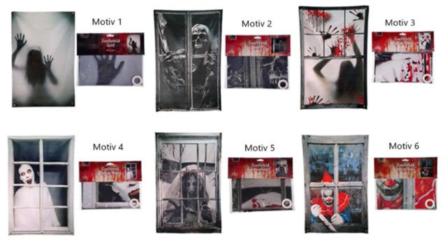 Halloween Fensterbild 120x80cm Deko wiederverwendbar Geister Clown Skelett