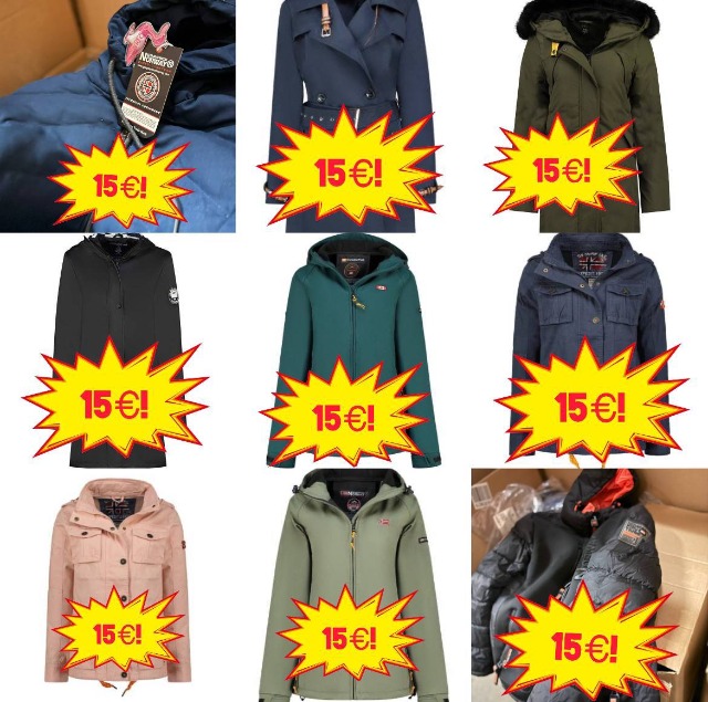 15 €/Stk – Winter-Mix Markenjacken Kategorie A/B/C, Herren-, Damen- und Kinderjacken, Top-Brands wie Canadian Peak, Geographical Norway, sof