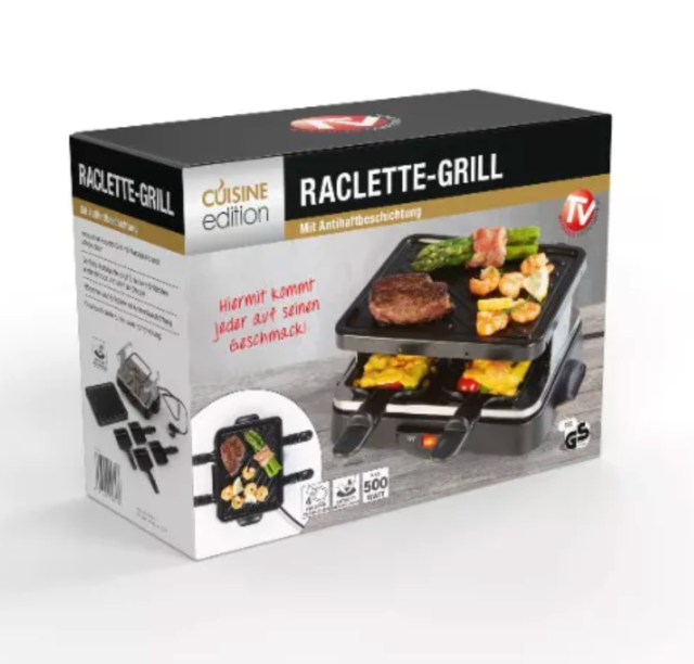 Cuisine Edition Raclette Grill 500W – 4 Personen, Schwarz
