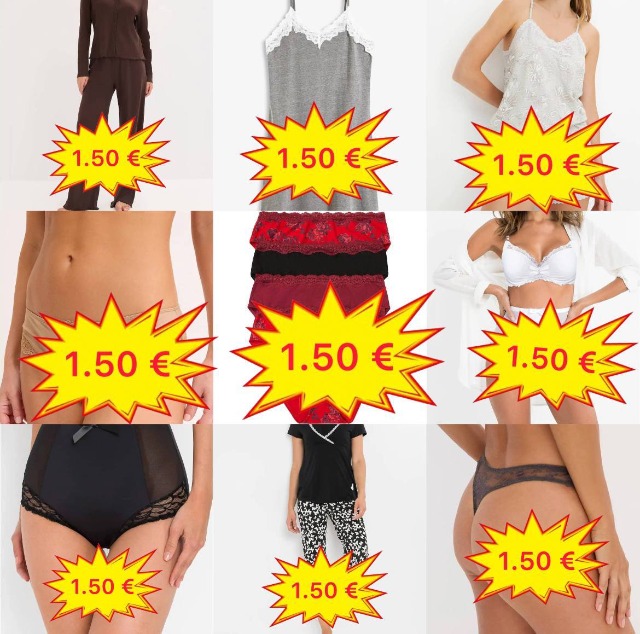 1,50 €/Stück – MIX Damenunterwäsche, BHs, Tops, Slips, Strings, Shorts, Pyjamas und Bademode aus deutschen Katalogen, XS–XXXL