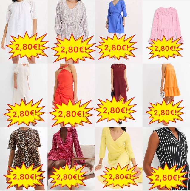 2,80 € Mix Stock Kleider Kategorie A, Markenware aus deutschen Katalogen, Größen 32–54, Sommer Herbst Frühling, sofort verfügbar und versand