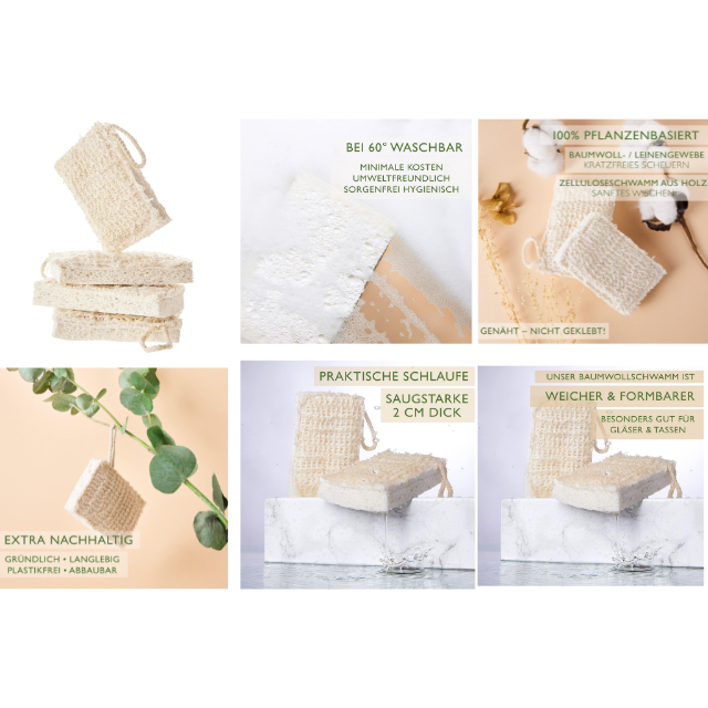 SWUPER 4X Luffa Spülschwamm Haushaltsschwamm Bio Küchenschwamm Nachhaltiger Plastikfreier Restposten