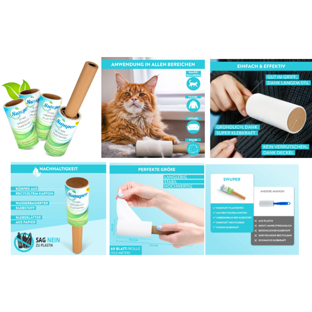 Swuper Fusselrolle Ersatzrollen Fusselroller Textilroller Fusselentferner Wiederverwendbare Rollbürste Tierhaare Entferner Restposten