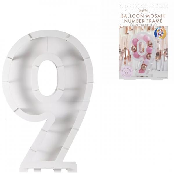 Ginger Ray Ballon Mosaik 9 Ziffern weiß 85 cm