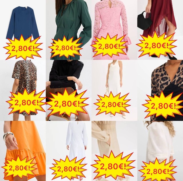 Ab 2,80 € Mix Damenkleider Lagerware Kategorie A, bekannte deutsche Kataloge, Größen 32–54, Mindestmenge 20 Stück, weltweiter Versand