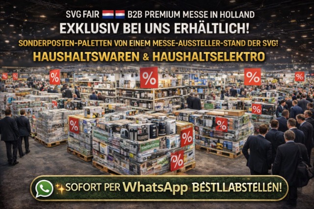 Restposten Paletten Messe Palette von der Postenmesse SVG in Holland - Haushalt und Elektro - Neuware - Einmalig