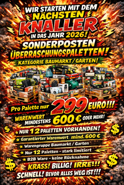 Baumarkt / Garten Überraschungspalette – ab 299 € – Warenwert mind. 600 € – B2B Paletten Aktion Sonderposten Neuware A