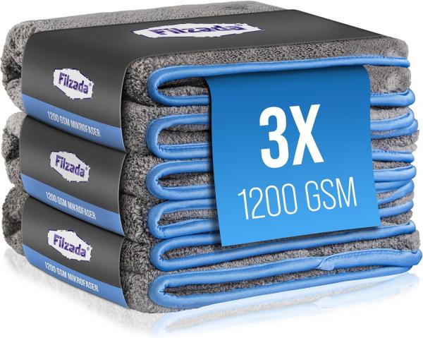 *WG LAGERUMZUG* Filzada® 3x Lackschonendes Mikrofasertuch Auto Mit 1200 GSM - Unfassbare Saugkraft 