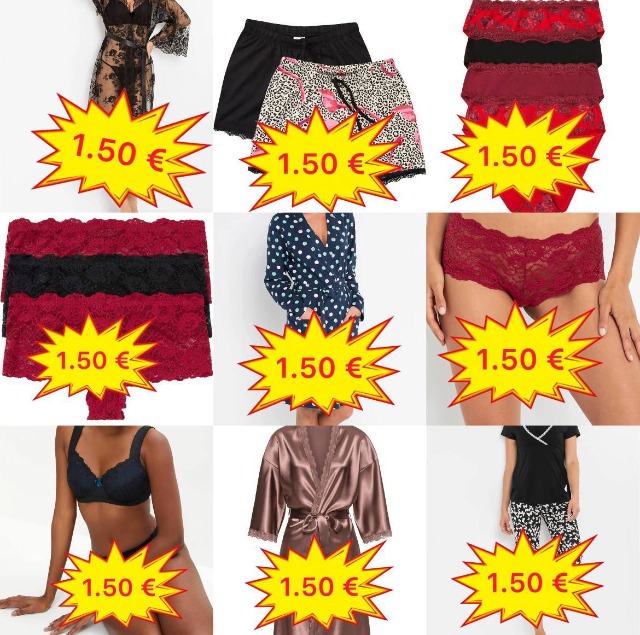 1,50 €/Stk. Damenwäsche MIX BHs Slips Pyjamas Bademode XS–XXXL, von deutschen Katalogen, Großposten, Versand weltweit